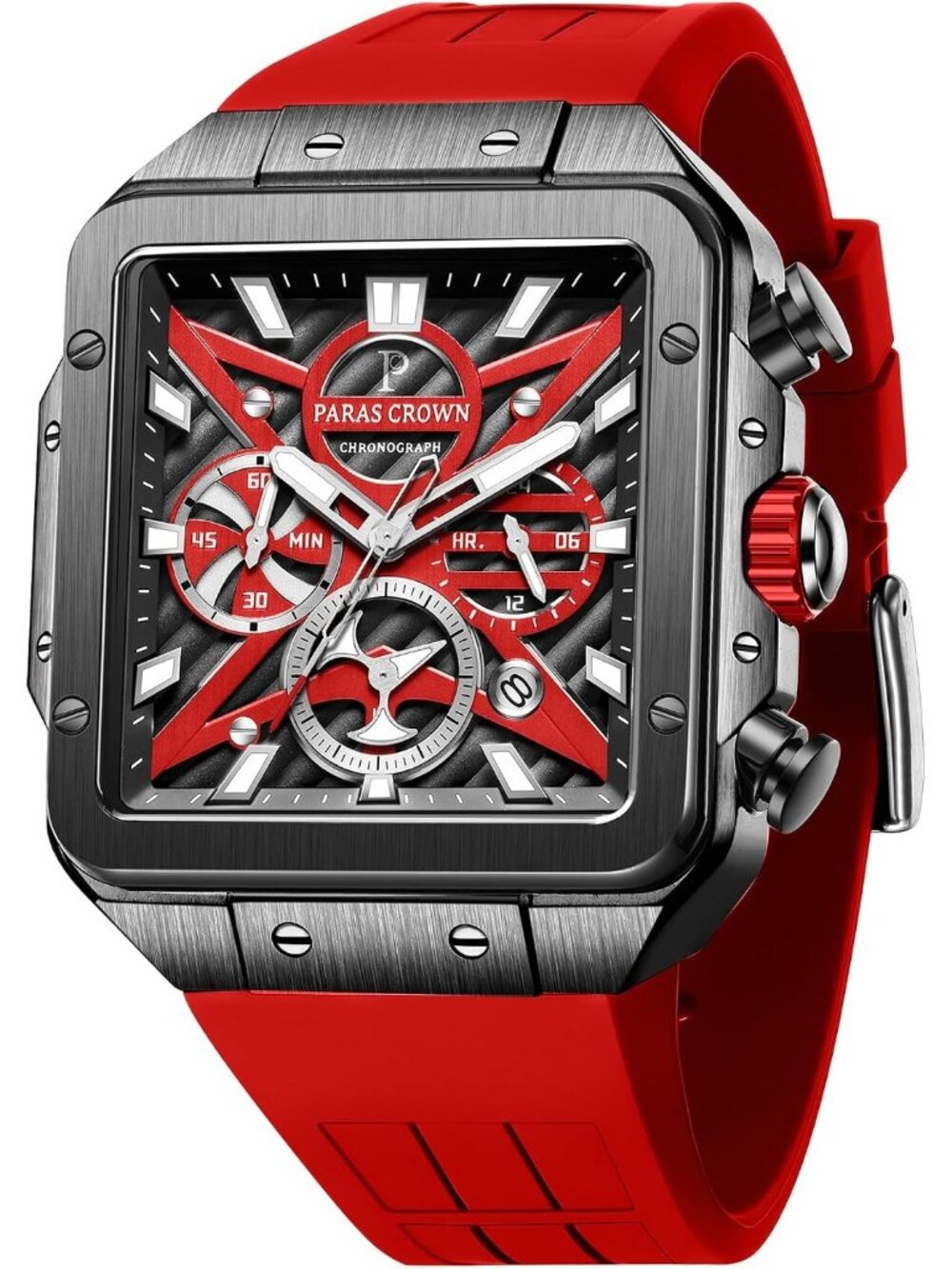 Men's Red Fashion 5ATM Waterproof Quartz Luxury Chronograph Analog Wrist Watch